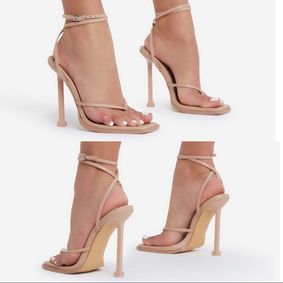 NEW EGO Shoes- NUDE THONG BUCKLE STRAP DETAIL SQUARE TOE STILETTO (Size US 8) - Picture 10 of 10